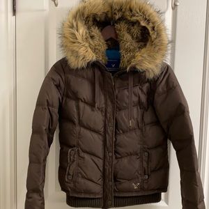 Brown coat with fur inside hood size small from American Eagle